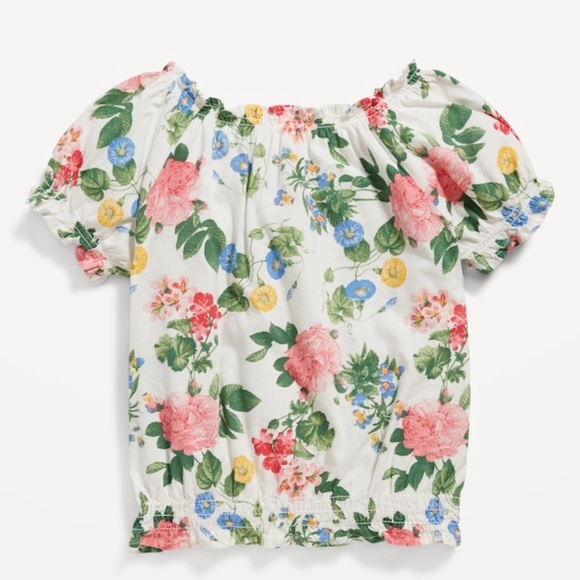 Old navy Short puff sleeve smocked floral top girls size small new nwt - Picture 3 of 5